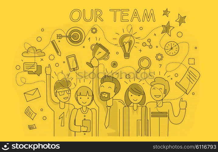 Our success team linear design. Teamwork and business team, our team business, office team, business success, work people, company and leadership, businessman and worker, resource office illustration