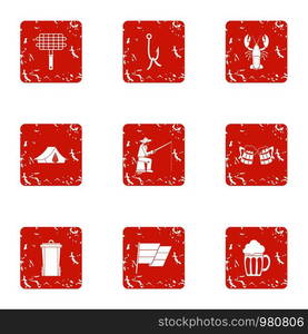 Out forest icons set. Grunge set of 9 out forest vector icons for web isolated on white background. Out forest icons set, grunge style