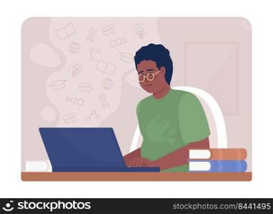 Out-of-school learning 2D vector isolated illustration. Enrichment opportunities for student flat character on cartoon background. Colourful editable scene for mobile, website. Quicksand font used. Out-of-school learning 2D vector isolated illustration