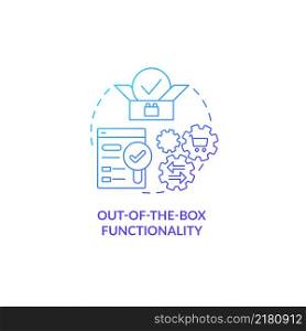 Out of the box functionality blue gradient concept icon. Innovative tecnology. Online technology. Web 3 0 abstract idea thin line illustration. Isolated outline drawing. Myriad Pro-Bold fonts used. Out of the box functionality blue gradient concept icon