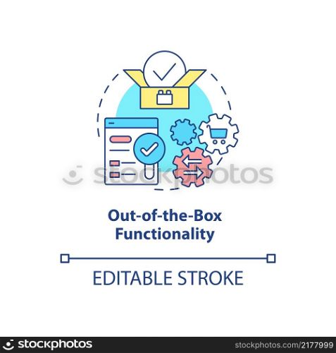 Out of the box functionality concept icon. Innovative tecnology. Web 3 0 abstract idea thin line illustration. Isolated outline drawing. Editable stroke. Arial, Myriad Pro-Bold fonts used. Out of the box functionality concept icon