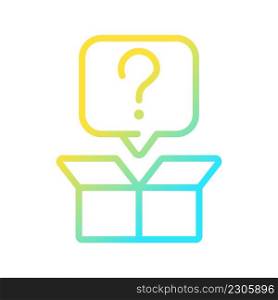 Out-of-the-box question gradient linear vector icon. Creative thinking. Searching new ways of development. Thin line color symbol. Modern style pictogram. Vector isolated outline drawing. Out-of-the-box question gradient linear vector icon