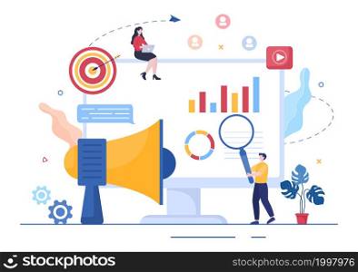 Outbound Marketing Business Vector Illustration with Megaphone Design to Attract Customers Offline or Online for Web or Poster