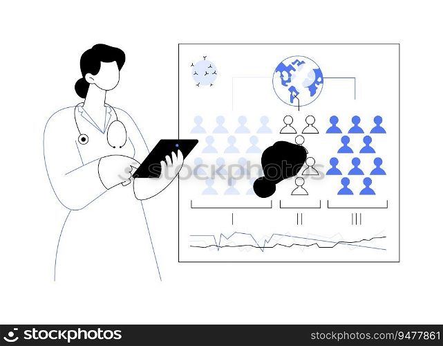 Outbreak investigation abstract concept vector illustration. Physician deals with outbreak pandemic investigation, control of infectious diseases, public health medicine abstract metaphor.. Outbreak investigation abstract concept vector illustration.