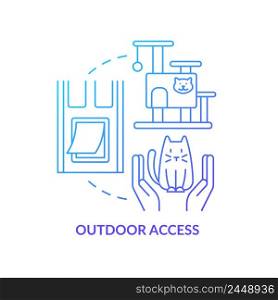 Outdoor access blue gradient concept icon. Bringing new cat home tip abstract idea thin line illustration. Promoting natural behavior. Isolated outline drawing. Myriad Pro-Bold font used. Outdoor access blue gradient concept icon