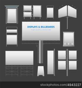 Outdoor Advertisement Elements. Outdoor advertisement elements with displays boxes and billboards templates in gray colors isolated vector illustration