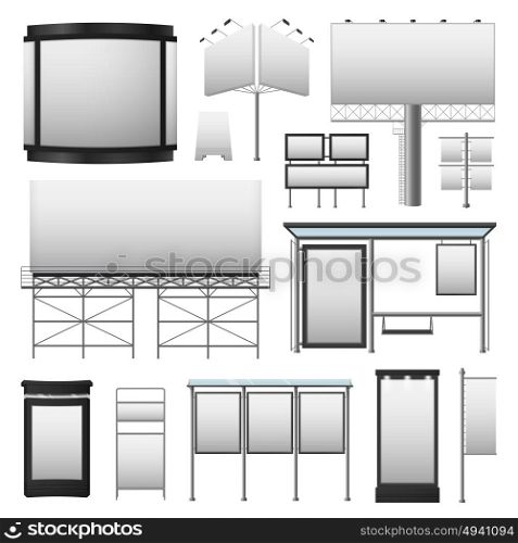 Outdoor Advertisement Set. Outdoor advertisement set with blank billboards displays of different sizes in gray colors isolated vector illustration