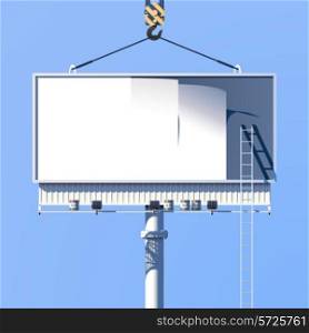 Outdoor construction of marketing information advertising billboard on blue background poster vector illustration