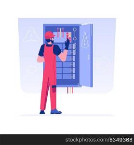 Outdoor electrical connections installation isolated concept vector illustration. Professional electricians connect wires, private house building process, exterior works vector concept.. Outdoor electrical connections installation isolated concept vector illustration.