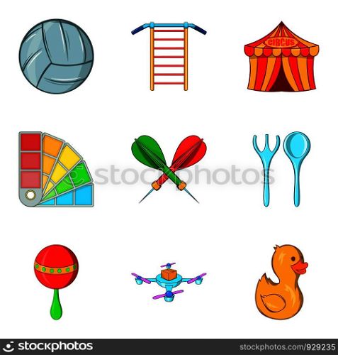Outdoor fun icons set. Cartoon set of 9 outdoor fun vector icons for web isolated on white background. Outdoor fun icons set, cartoon style