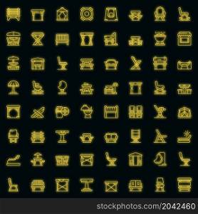 Outdoor furniture icons set outline vector. Garden deck. Patio table and bench. Outdoor furniture icons set vector neon