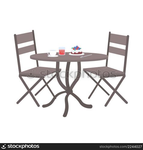 Outdoor furniture semi flat color vector object. Full sized item on white. Breakfast outdoor. Chairs and table simple cartoon style illustration for web graphic design and animation. Outdoor furniture semi flat color vector object