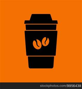 Outdoor Paper Cofee Cup Icon. Black on Orange Background. Vector Illustration.