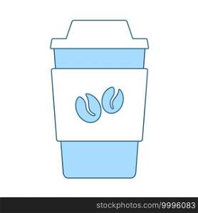 Outdoor Paper Cofee Cup Icon. Thin Line With Blue Fill Design. Vector Illustration.