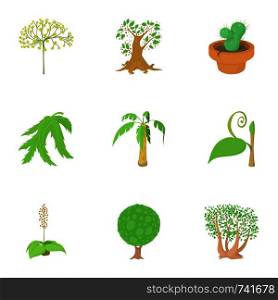 Outdoor plants icons set. Cartoon set of 9 outdoor plants vector icons for web isolated on white background. Outdoor plants icons set, cartoon style