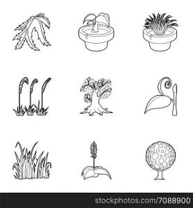 Outdoor plants icons set. Outline set of 9 outdoor plants vector icons for web isolated on white background. Outdoor plants icons set, outline style
