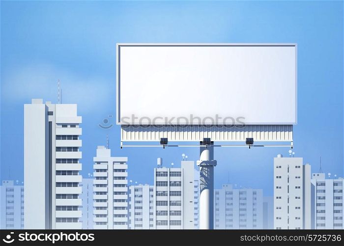 Outdoor realistic 3d billboard on city skyline background vector illustration