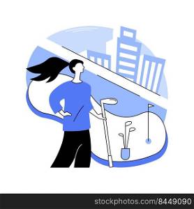 Outdoor recreation area isolated cartoon vector illustrations. Smiling woman plays mini golf outdoors in special recreational zone, smart office lifestyle, modern workplace vector cartoon.. Outdoor recreation area isolated cartoon vector illustrations.