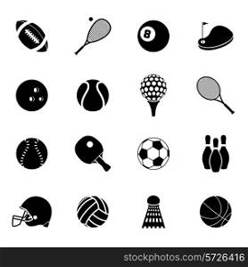 Outdoor recreation sport activities accessories black silhouette icons set with basketball rugby balls abstract isolated vector illustration