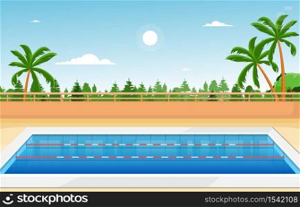 Outdoor Swimming Pool Holiday Healthy Sport Cartoon Illustration