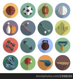Outdoor team sport symbols and weightlifting icons flat round set with slant shadow abstract vector isolated illustration. Sport icons set shadow flat 