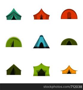 Outdoor tent form icon set. Flat set of 9 outdoor tent form vector icons for web isolated on white background. Outdoor tent form icon set, flat style