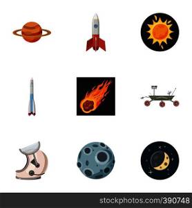 Outer space icons set. Cartoon illustration of 9 outer space vector icons for web. Outer space icons set, cartoon style