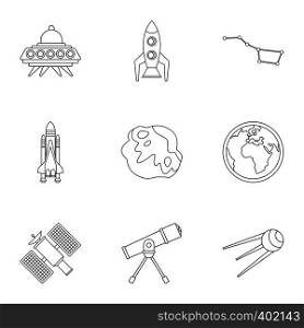Outer space icons set. Outline illustration of 9 outer space vector icons for web. Outer space icons set, outline style
