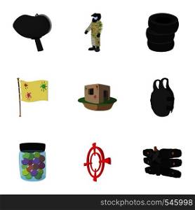 Outfit paintball icons set. Cartoon illustration of 9 outfit paintball vector icons for web. Outfit paintball icons set, cartoon style