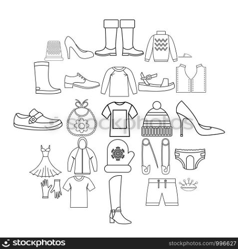 Outgoing clothes icons set. Outline set of 25 outgoing clothes vector icons for web isolated on white background. Outgoing clothes icons set, outline style