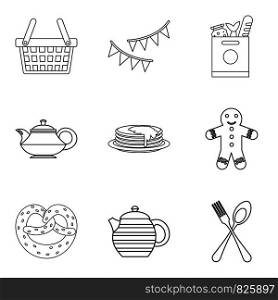 Outing icons set. Outline set of 9 outing vector icons for web isolated on white background. Outing icons set, outline style
