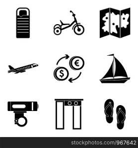 Outing icons set. Simple set of 9 outing vector icons for web isolated on white background. Outing icons set, simple style