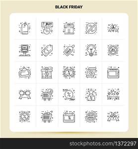 OutLine 25 Black Friday Icon set. Vector Line Style Design Black Icons Set. Linear pictogram pack. Web and Mobile Business ideas design Vector Illustration.