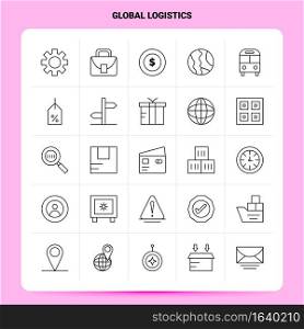 OutLine 25 Global Logistics Icon set. Vector Line Style Design Black Icons Set. Linear pictogram pack. Web and Mobile Business ideas design Vector Illustration.