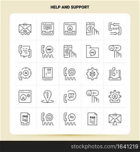 OutLine 25 Help And Support Icon set. Vector Line Style Design Black Icons Set. Linear pictogram pack. Web and Mobile Business ideas design Vector Illustration.