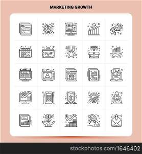 OutLine 25 Marketing Growth Icon set. Vector Line Style Design Black Icons Set. Linear pictogram pack. Web and Mobile Business ideas design Vector Illustration.