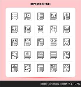 OutLine 25 Reports Sketch Icon set. Vector Line Style Design Black Icons Set. Linear pictogram pack. Web and Mobile Business ideas design Vector Illustration.