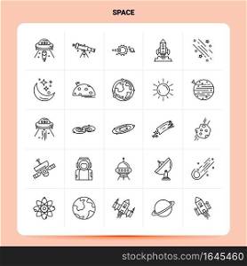 OutLine 25 Space Icon set. Vector Line Style Design Black Icons Set. Linear pictogram pack. Web and Mobile Business ideas design Vector Illustration.