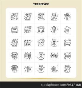 OutLine 25 Taxi Service Icon set. Vector Line Style Design Black Icons Set. Linear pictogram pack. Web and Mobile Business ideas design Vector Illustration.
