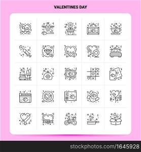 OutLine 25 Valentines Day Icon set. Vector Line Style Design Black Icons Set. Linear pictogram pack. Web and Mobile Business ideas design Vector Illustration.