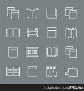 Outline a set of icons of books. A vector illustration