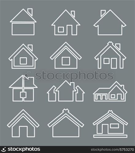 Outline a set of icons of houses. A vector illustration