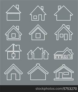 Outline a set of icons of houses. A vector illustration