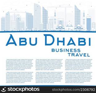 Outline Abu Dhabi City Skyline with Blue Buildings and Copy Space. Vector Illustration. Business Travel and Tourism Concept with Modern Buildings. Image for Presentation Banner Placard and Web Site.
