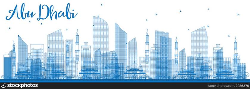 Outline Abu Dhabi City Skyline with Blue Buildings. Vector Illustration. Business Travel and Tourism Conceptwith Modern Buildings.Image for Presentation, Banner, Placard and Web Site.