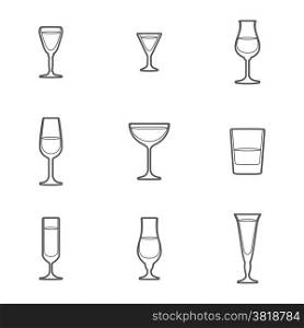 outline alcohol glasses icon set. vector grey outline alcohol glasses icon set