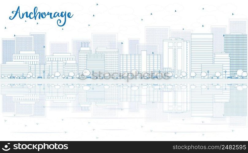 Outline Anchorage skyline with blue buildings. Vector illustration. Business and tourism concept with copy space. Image for presentation, banner, placard or web site