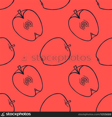 Outline apple seamless pattern in modern style. Simple nature textile design background. Organic texture. Vector line design.. Outline apple seamless pattern