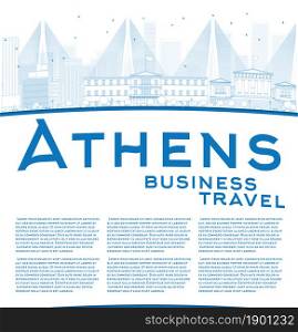 Outline Athens Skyline with Blue Buildings and copy space. Business travel concept. Vector Illustration