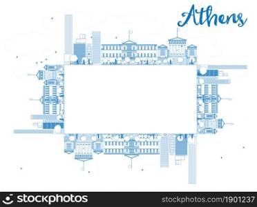 Outline Athens Skyline with Blue Buildings and copy space. Vector Illustration